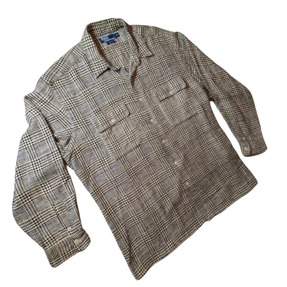 Polo Ralph Lauren Folson Silk Prince of Wales Plaid Button Down Shirt Sz XXL EUC